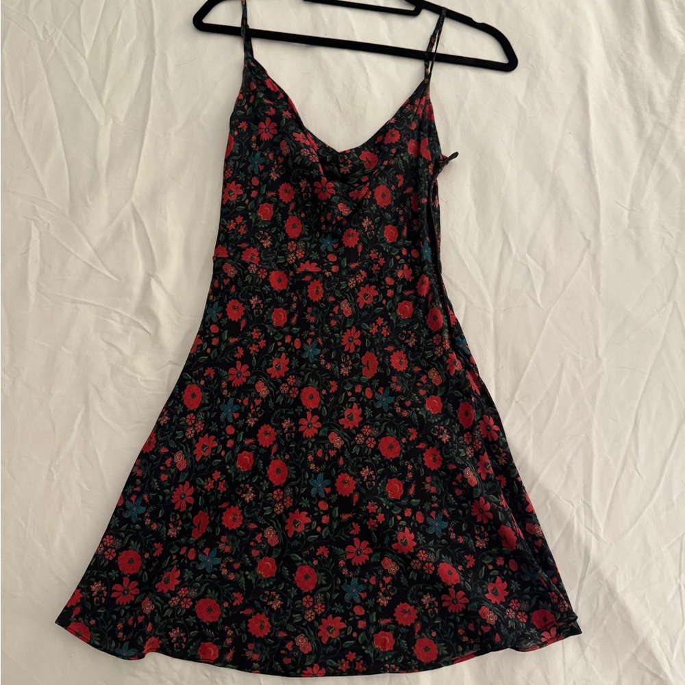 Realisation Par Black Slip Dress with Red Floral Print